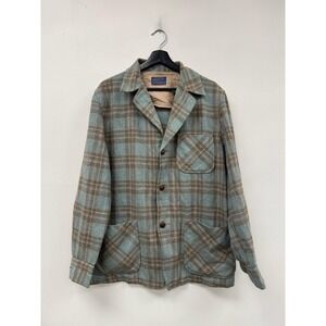 Vintage Pendleton Jacket Mens Medium Blue Wool Plaid Chore Bomber Lined
